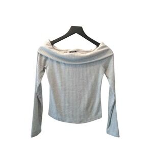 Just Polly New York Gray Ribbed Knit Off Shoulder Long Sleeve Juniors Top - M